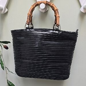 Rare Ribbed Patten Leather GUCCI Tote with Bamboo Top Handle